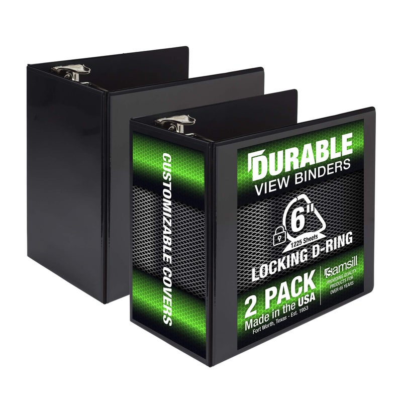 Samsill Durable 6 inch 3 Ring Binder, Made in USA, Locking D Ring FSC 100% Recycled Chipboard, Black, 2 Pack - Image 1